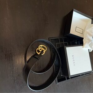 Gucci Black Belt with Gold GG Buckle